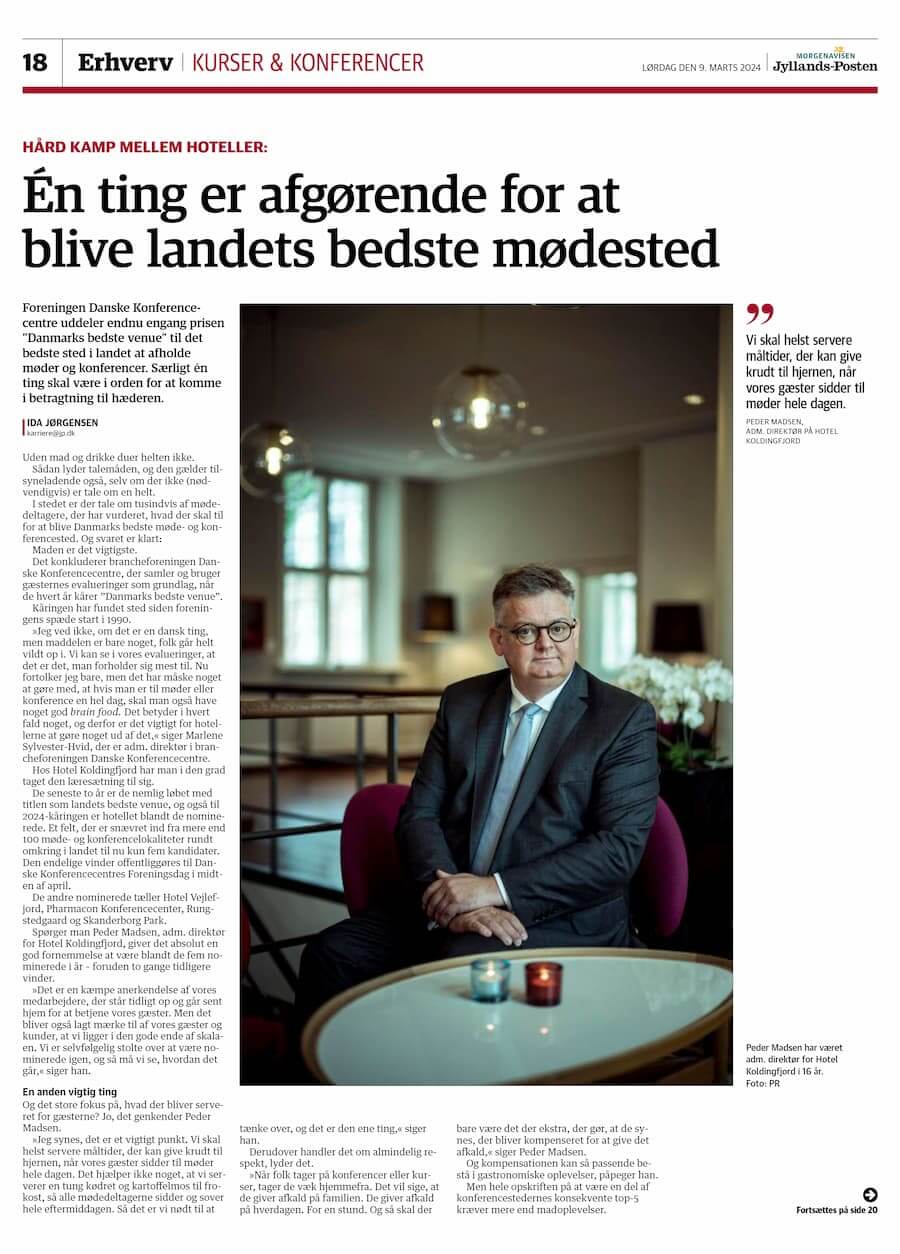 Jyllands-Posten Erhverv har skrevet en artikel om mødedeltagernes krav til landets bedste mødesteder 1